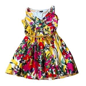Spence Floral Belted V-neck Faux Wrap Dress Sz 14 Bright Colorful Spring Summer